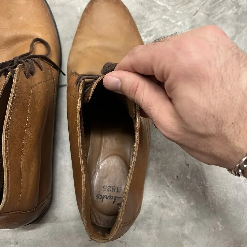 MEN'S CLARKS 1825 Brown Leather Ankle Chukka Boots Men’s Size 11.5 M READ